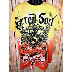 Sacred Soul Yellow & Orange Graphic Tee XL 100% Cotton Bold Design USA Made